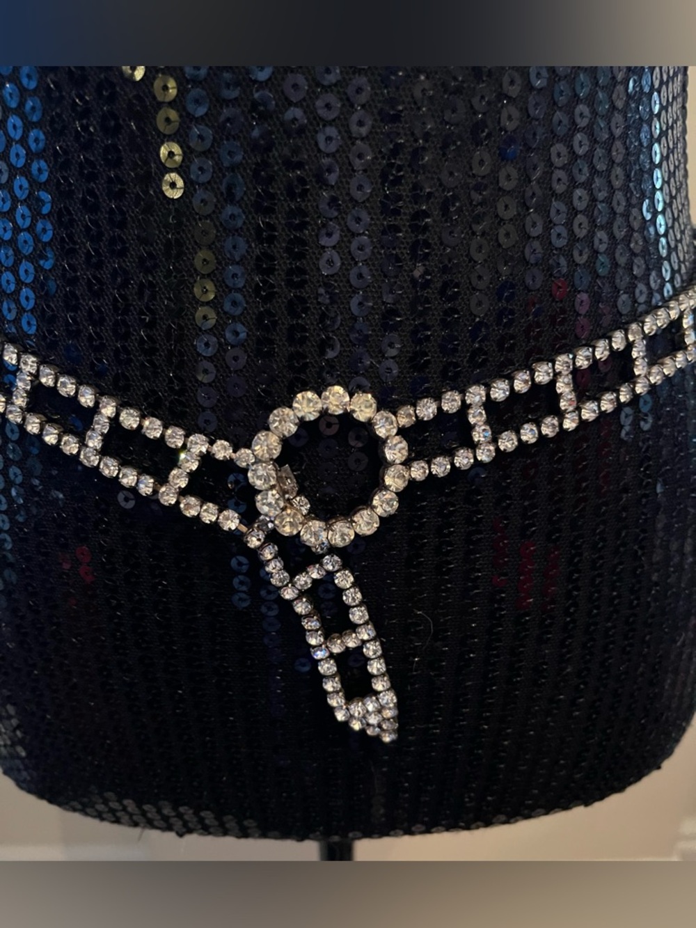 Vintage Crystal Rhinestone Circle Link Waist Chain Belt - Silver - Picture 3 of 11
